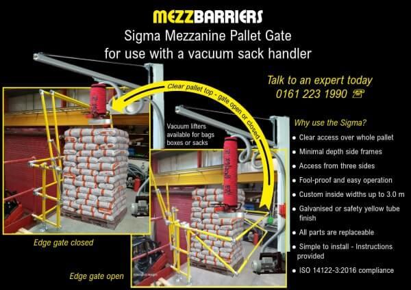 Raised platform safety pallet gate for use with vacuum lifter